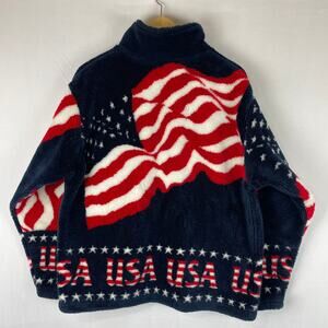 Black Mountain Outdoor USA Americana Full Zip Fleece Jacket Red/Blue Mens Size L